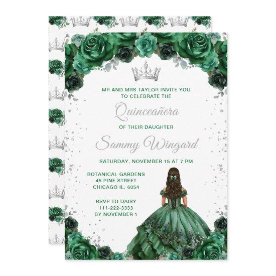 Dark Green Princess Floral Quinceañera