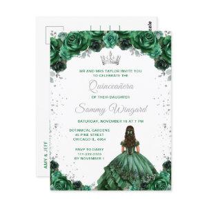 Dark Green Princess Floral Quinceañera Postcard