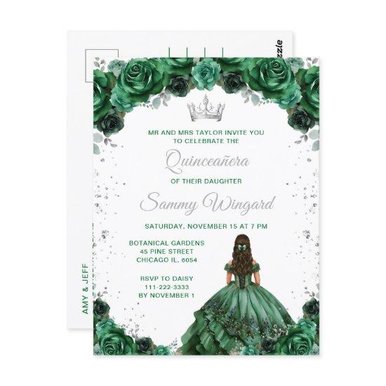 Dark Green Princess Floral Quinceañera Postcard