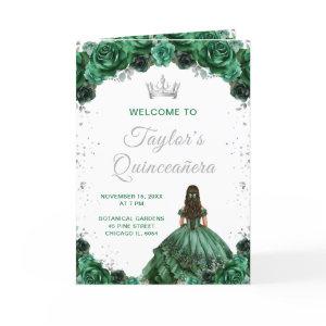 Dark Green Princess Floral Quinceañera Program