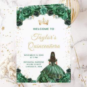 Dark Green Princess Floral Quinceañera Program