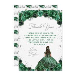 Dark Green Princess Floral Quinceañera Thank You Card