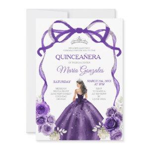 Dark Purple Bow Princess Silver Crown Quinceañera