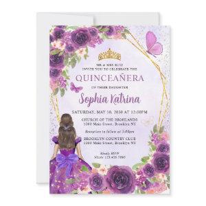 Dark Purple Gold Floral Princess Quinceañera