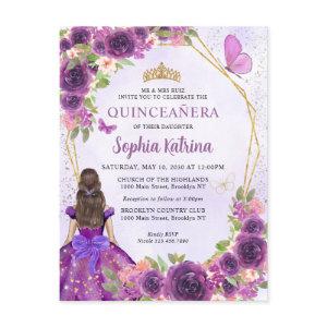 Dark Purple Gold Floral Princess Quinceañera  Postcard