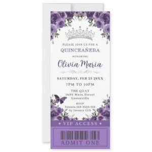 Dark Purple Plum Floral Quinceañera VIP Ticket