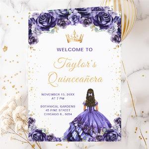 Dark Purple Princess Floral Quinceañera Program