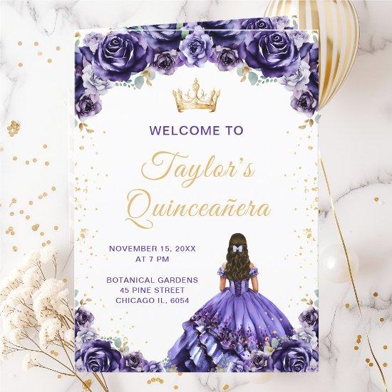 Dark Purple Princess Floral Quinceañera Program