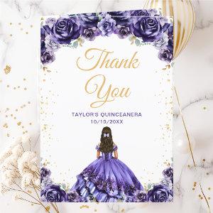 Dark Purple Princess Floral Quinceañera Thank You Card