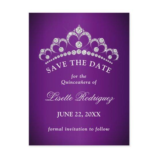 Dark Purple Quinceanera Save The Date Postcard