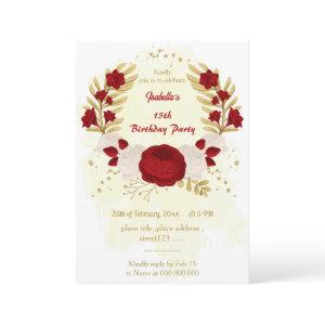 dark red & white flowers gold birthday party