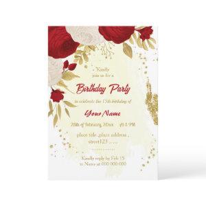 dark red & white flowers gold birthday party