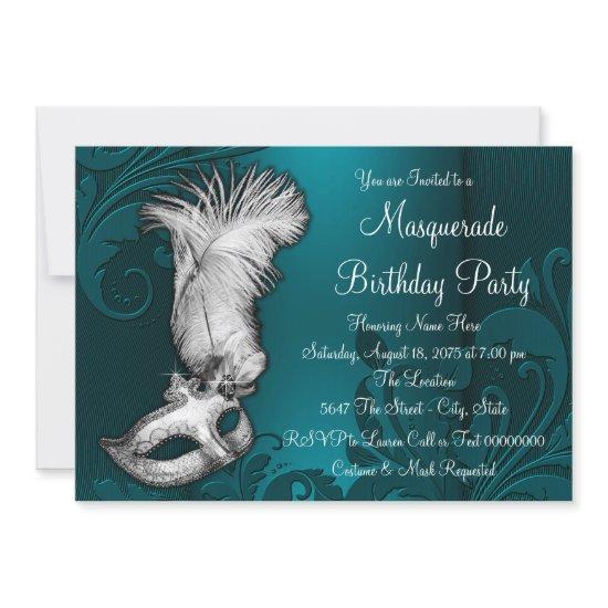 Dark Teal Blue Feather Mask Masquerade Party