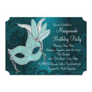 Dark Teal Blue Sweet 16 Masquerade Party