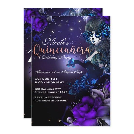 Day of the Dead Girl Purple Blue Quinceañera Party