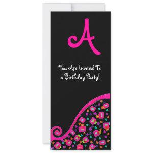 DECO MONOGRAM BIRTHDAY PARTY, fuchsia black silver