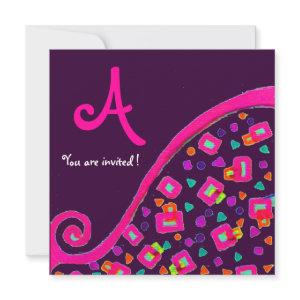 DECO MONOGRAM,Pink Violet Fuchsia Purple