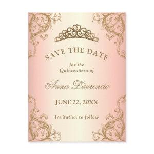 Decorative Rose Gold Quinceanera Save The Date Postcard