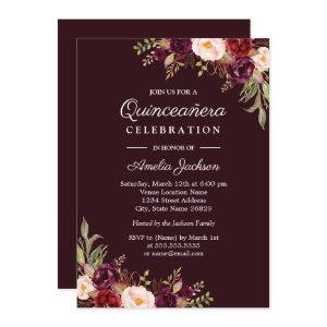 Deep Burgundy Red Floral Quinceanera