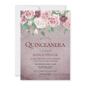Deep Burgundy Roses Quinceanera Party Invite