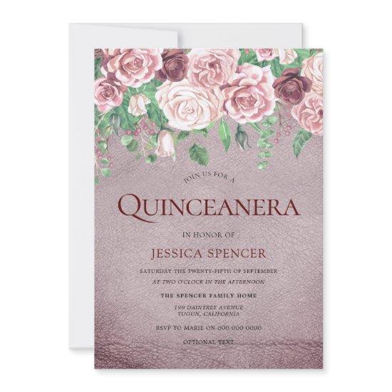 Deep Burgundy Roses Quinceanera Party Invite