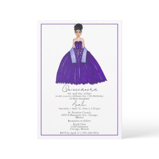 Deep Dark Purple Quinceanera  Card