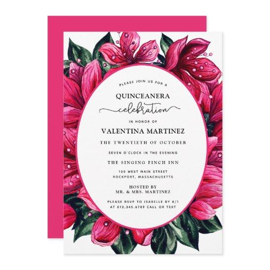 Deep Pink Floral Quinceanera
