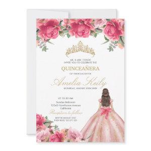 Delicate Pink Floral Princess Rose Gold Quinceañer