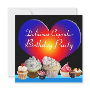 DELICIOUS CUPCAKES BIRTHDAY PARTY blue red heart