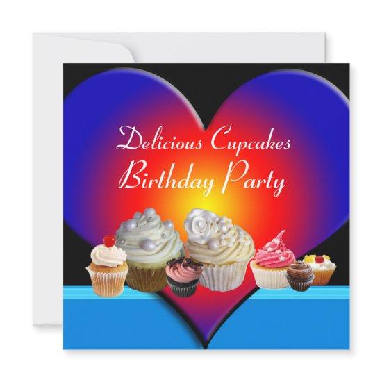 DELICIOUS CUPCAKES BIRTHDAY PARTY Blue Red Heart