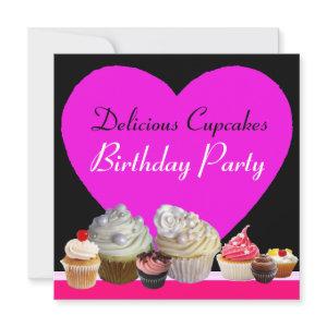 DELICIOUS CUPCAKES BIRTHDAY PARTY pink heart black