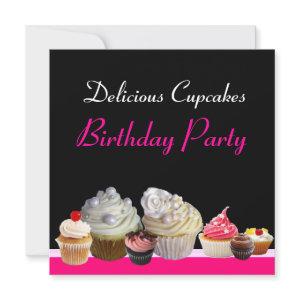 DELICIOUS CUPCAKES BIRTHDAY PARTY pink red black