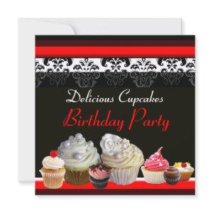 DELICIOUS CUPCAKES BIRTHDAY PARTY ,red pink black