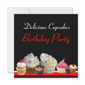 DELICIOUS CUPCAKES BIRTHDAY PARTY ,red pink black