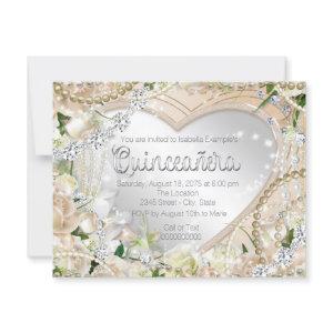 Diamond and Pearl White Rose Quinceanera