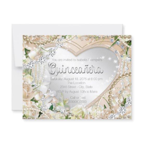 Diamond and Pearl White Rose Quinceanera