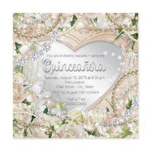 Diamond and Pearl White Rose Quinceanera