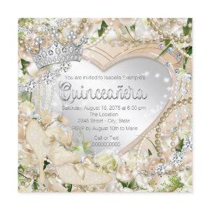 Diamond and Pearl White Rose Quinceanera