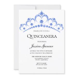 Diamond Blue Glitter Tiara Quinceanera Invite