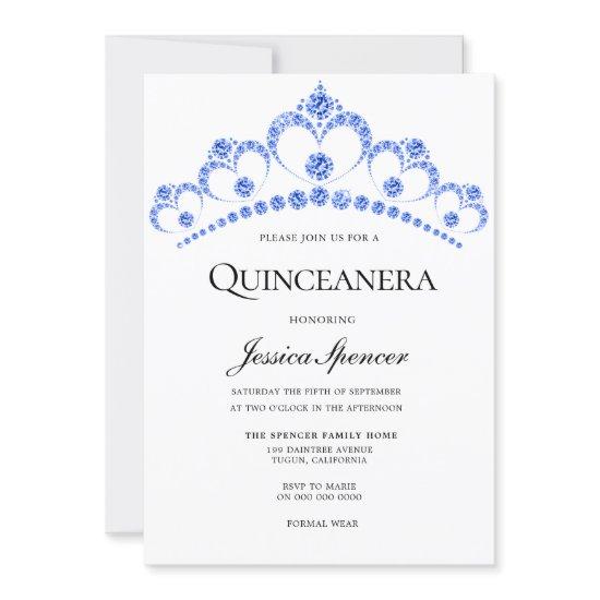 Diamond Blue Glitter Tiara Quinceanera Invite