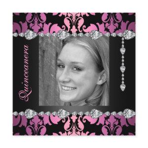 Diamond Design Photo Quinceanera Birthday invite