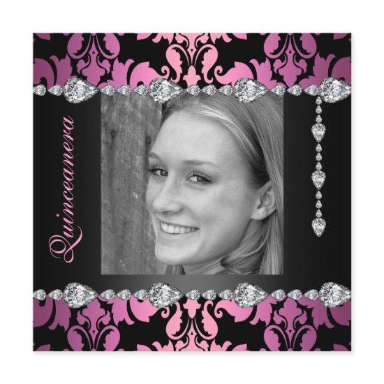 Diamond Design Photo Quinceanera Birthday invite