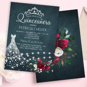 Diamond dress and tiara floral elegant quinceanera