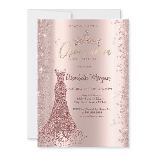 Diamond Dress Rose Gold Glitter Dust Quinceañera