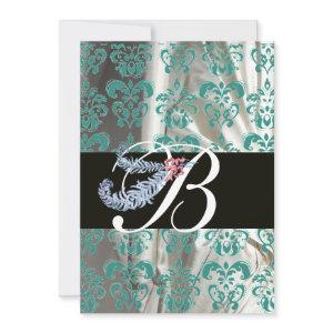 DIAMOND FEATHER BLUE WHITE SILK DAMASK MONOGRAM