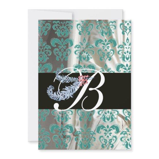 DIAMOND FEATHER BLUE WHITE SILK DAMASK MONOGRAM
