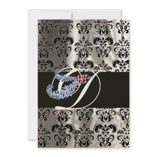 DIAMOND FEATHER GOLD BLACK SILK DAMASK MONOGRAM
