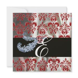 DIAMOND FEATHER RED WHITE ICE SILK DAMASK MONOGRAM