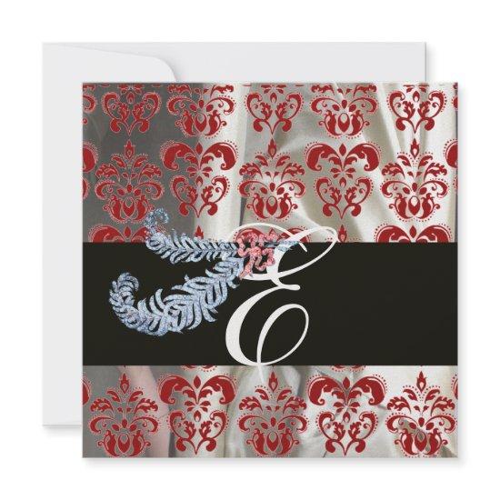 DIAMOND FEATHER RED WHITE ICE SILK DAMASK MONOGRAM