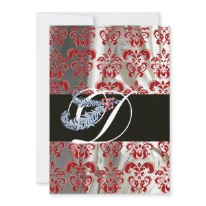 DIAMOND FEATHER RED WHITE SILK DAMASK MONOGRAM